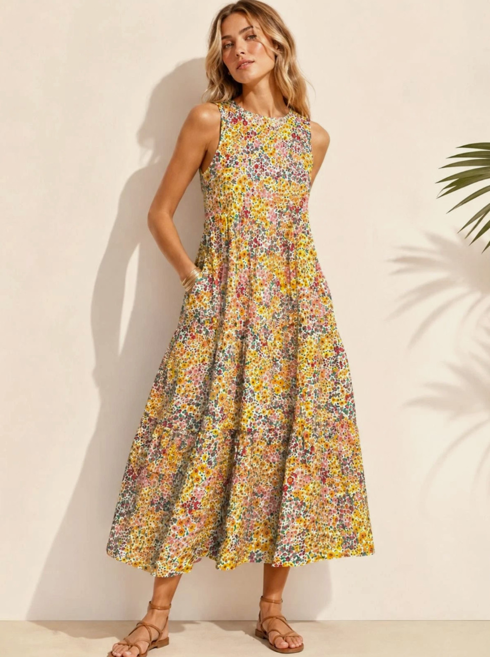J.CREW Re-Imagined Cotton Floral Tiered Pocket Midi Tank Shirt Dress 0 $168